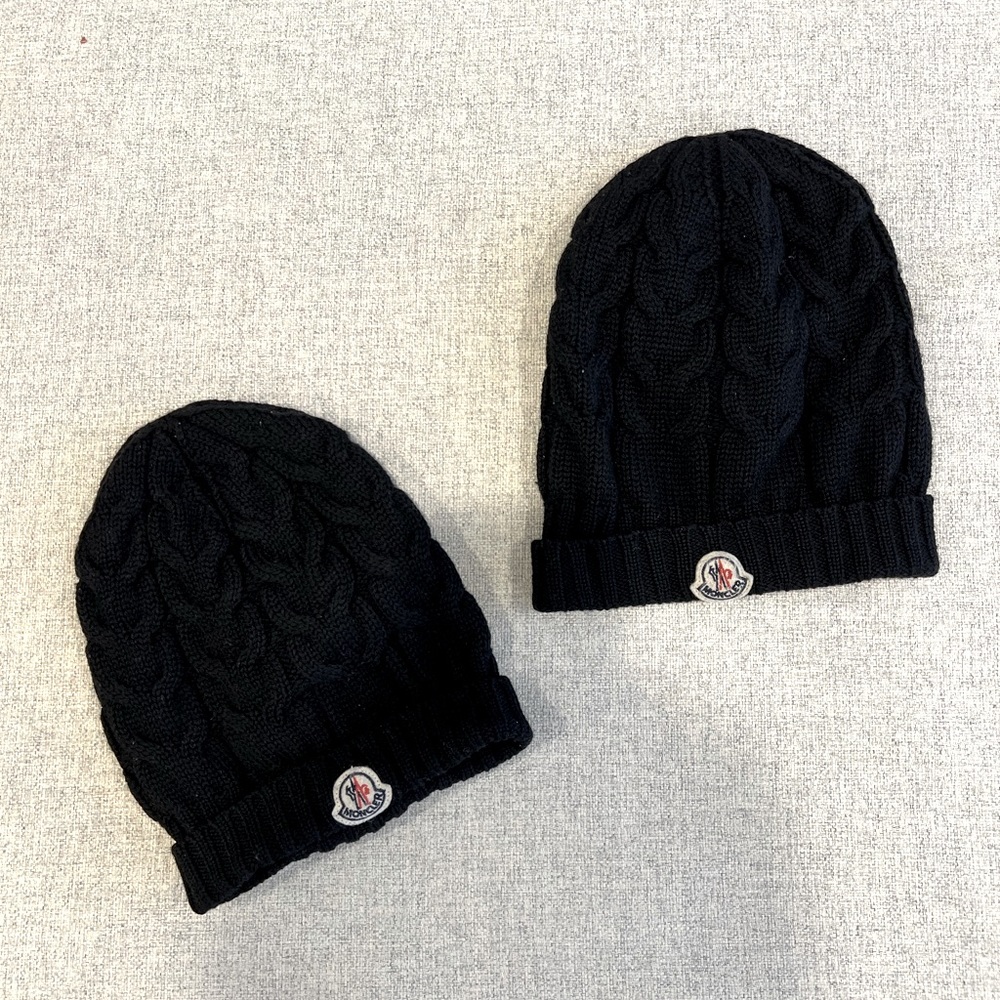 Two Moncler Cable Knit Wool Beanies